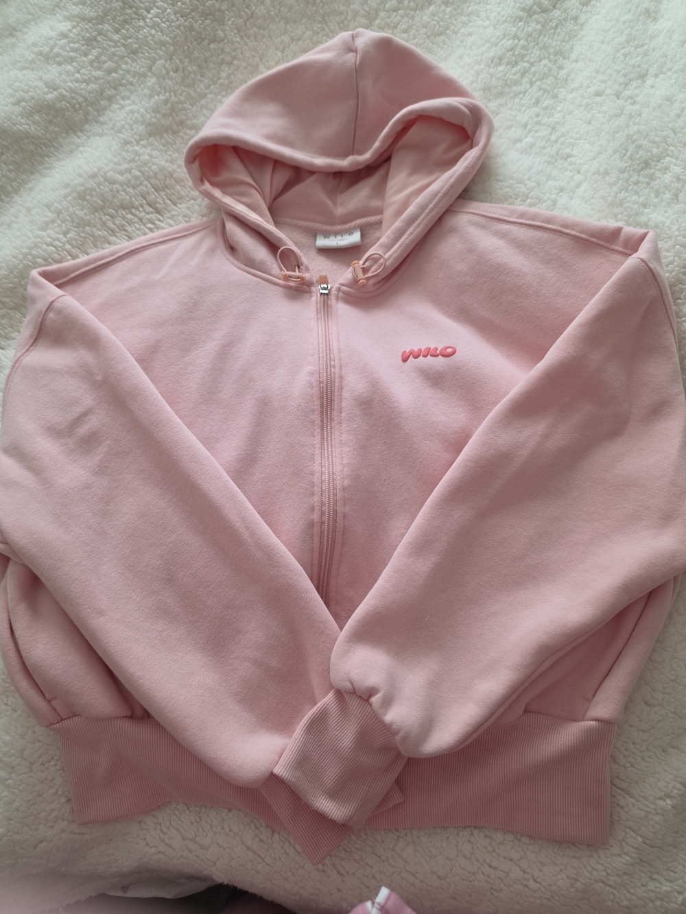 WILO The Label Jacket Large Womens Wellness Club Pink Fleece Crop Zip Hoodie